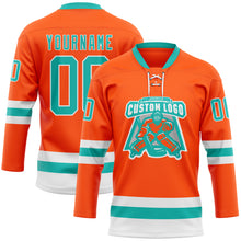 Load image into Gallery viewer, Custom Orange Aqua-White Hockey Lace Neck Jersey
