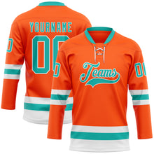 Load image into Gallery viewer, Custom Orange Aqua-White Hockey Lace Neck Jersey
