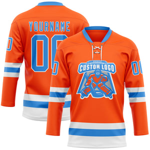 Custom Orange Powder Blue-White Hockey Lace Neck Jersey