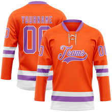 Load image into Gallery viewer, Custom Orange Medium Purple-White Hockey Lace Neck Jersey
