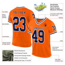 Load image into Gallery viewer, Custom Orange Navy-White Mesh Authentic Throwback Football Jersey
