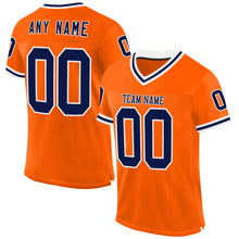 Load image into Gallery viewer, Custom Orange Navy-White Mesh Authentic Throwback Football Jersey
