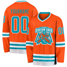 Load image into Gallery viewer, Custom Orange Teal-White Hockey Jersey
