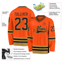 Load image into Gallery viewer, Custom Orange Black-Old Gold Hockey Jersey
