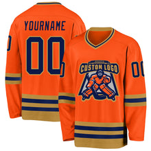 Load image into Gallery viewer, Custom Orange Navy-Old Gold Hockey Jersey
