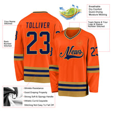 Load image into Gallery viewer, Custom Orange Navy-Old Gold Hockey Jersey
