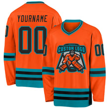 Load image into Gallery viewer, Custom Orange Black-Teal Hockey Jersey
