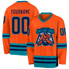 Load image into Gallery viewer, Custom Orange Navy-Teal Hockey Jersey
