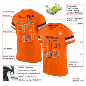 Custom Orange White-Navy Mesh Authentic Football Jersey