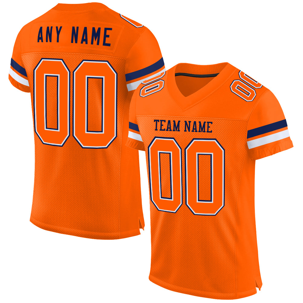 Custom Orange White-Navy Mesh Authentic Football Jersey