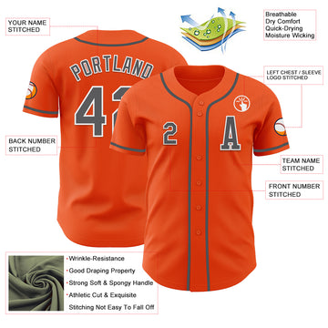 Custom Orange Steel Gray-White Authentic Baseball Jersey