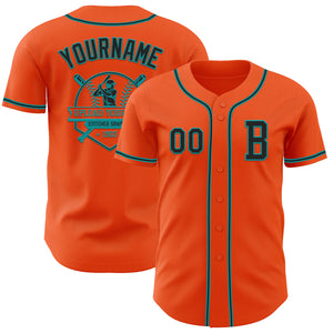 Custom Orange Black-Teal Authentic Baseball Jersey