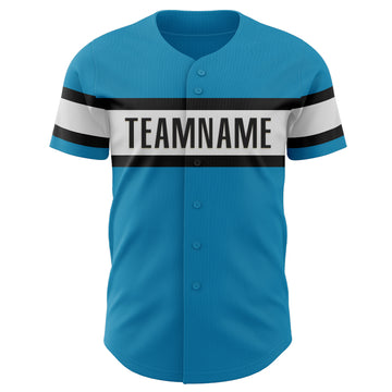 Custom Panther Blue White-Black Authentic Baseball Jersey