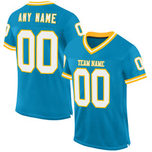 Load image into Gallery viewer, Custom Panther Blue White-Gold Mesh Authentic Throwback Football Jersey
