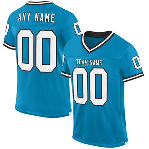 Custom Panther Blue White-Black Mesh Authentic Throwback Football Jersey