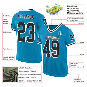 Custom Panther Blue Black-White Mesh Authentic Throwback Football Jersey