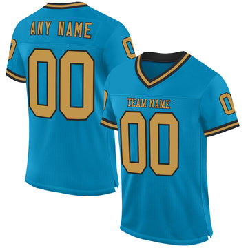 Custom Panther Blue Old Gold-Black Mesh Authentic Throwback Football Jersey