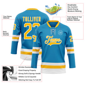 Custom Panther Blue Gold-White Hockey Lace Neck Jersey