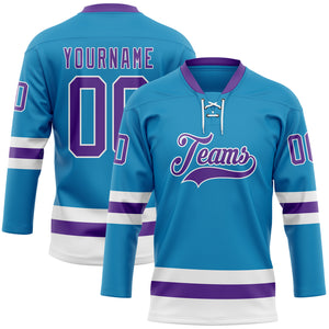 Custom Panther Blue Purple-White Hockey Lace Neck Jersey