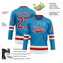 Load image into Gallery viewer, Custom Panther Blue Red-White Hockey Lace Neck Jersey
