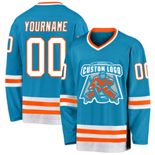 Load image into Gallery viewer, Custom Panther Blue White-Orange Hockey Jersey
