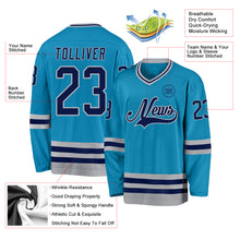 Load image into Gallery viewer, Custom Panther Blue Navy-Gray Hockey Jersey
