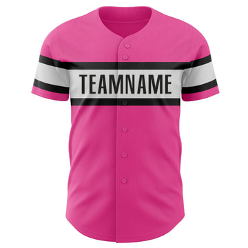 Custom Pink White-Black Authentic Baseball Jersey