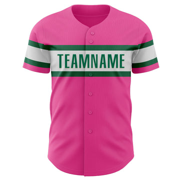 Custom Pink White-Kelly Green Authentic Baseball Jersey