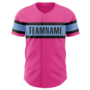 Custom Pink Light Blue-Black Authentic Baseball Jersey