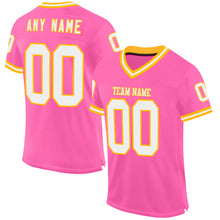 Load image into Gallery viewer, Custom Pink White-Gold Mesh Authentic Throwback Football Jersey
