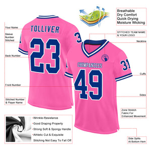 Custom Pink Royal-White Mesh Authentic Throwback Football Jersey