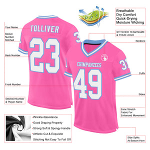 Custom Pink White-Light Blue Mesh Authentic Throwback Football Jersey