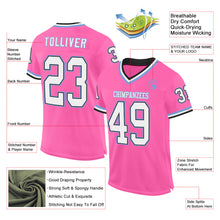 Load image into Gallery viewer, Custom Pink Black-Light Blue Mesh Authentic Throwback Football Jersey
