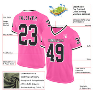 Custom Pink Black-White Mesh Authentic Throwback Football Jersey