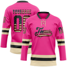 Load image into Gallery viewer, Custom Pink Vintage USA Flag Black-Cream Hockey Lace Neck Jersey
