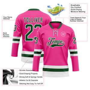 Custom Pink Green-White Hockey Lace Neck Jersey