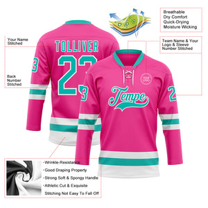 Custom Pink Aqua-White Hockey Lace Neck Jersey