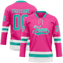 Load image into Gallery viewer, Custom Pink Aqua-White Hockey Lace Neck Jersey
