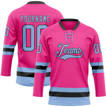 Load image into Gallery viewer, Custom Pink Light Blue-Black Hockey Lace Neck Jersey
