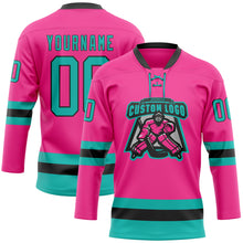 Load image into Gallery viewer, Custom Pink Aqua-Black Hockey Lace Neck Jersey
