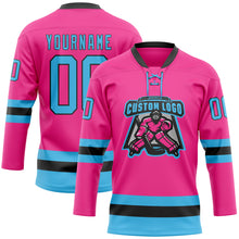 Load image into Gallery viewer, Custom Pink Sky Blue-Black Hockey Lace Neck Jersey
