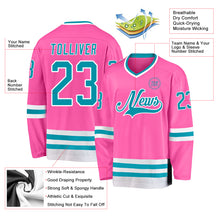 Load image into Gallery viewer, Custom Pink Teal-White Hockey Jersey
