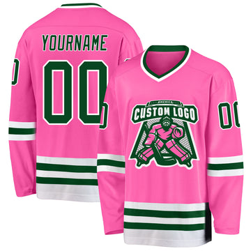 Custom Pink Green-White Hockey Jersey