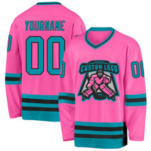 Load image into Gallery viewer, Custom Pink Teal-Black Hockey Jersey
