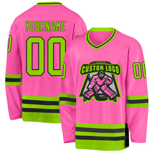 Custom Pink Neon Green-Black Hockey Jersey