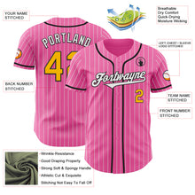 Load image into Gallery viewer, Custom Pink White Pinstripe Gold-Black Authentic Baseball Jersey
