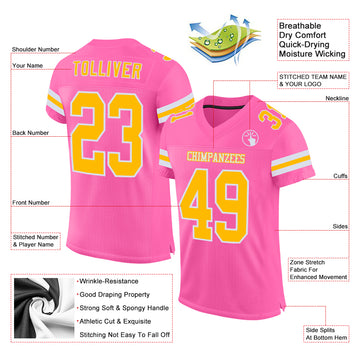 Custom Pink Gold-White Mesh Authentic Football Jersey