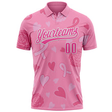 Load image into Gallery viewer, Custom Pink White 3D Pink Ribbon Breast Cancer Awareness Month Women Health Care Support Performance Polo Shirt
