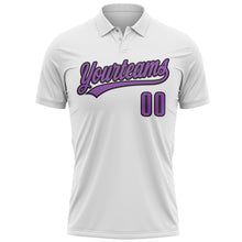 Load image into Gallery viewer, Custom White Medium Purple-Black 3D World Cancer Day Heart Ribbon Hope Performance Polo Shirt
