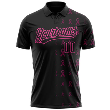 Custom Black Pink 3D Pink Ribbon Breast Cancer Awareness Month Women Health Care Support Performance Polo Shirt